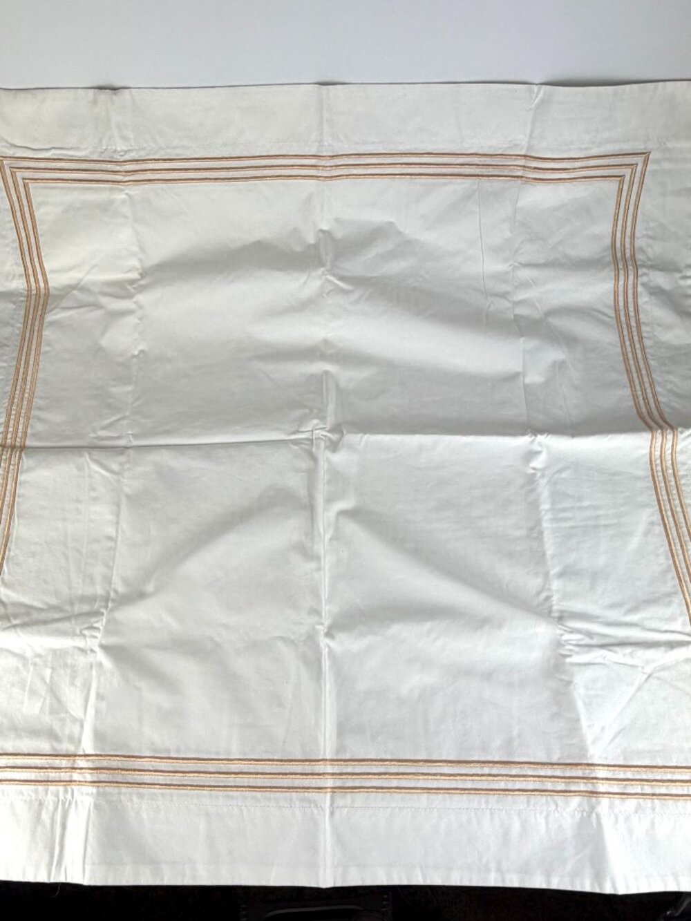 POTTERY BARN White Cotton Euro Pillow Sham Gold Embroidered Frame Trim